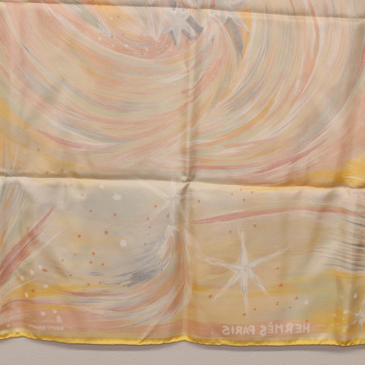 HERMES Carre 90 Scarf ""FEUX DU CIEL"" Silk Yellow Auth 196844M