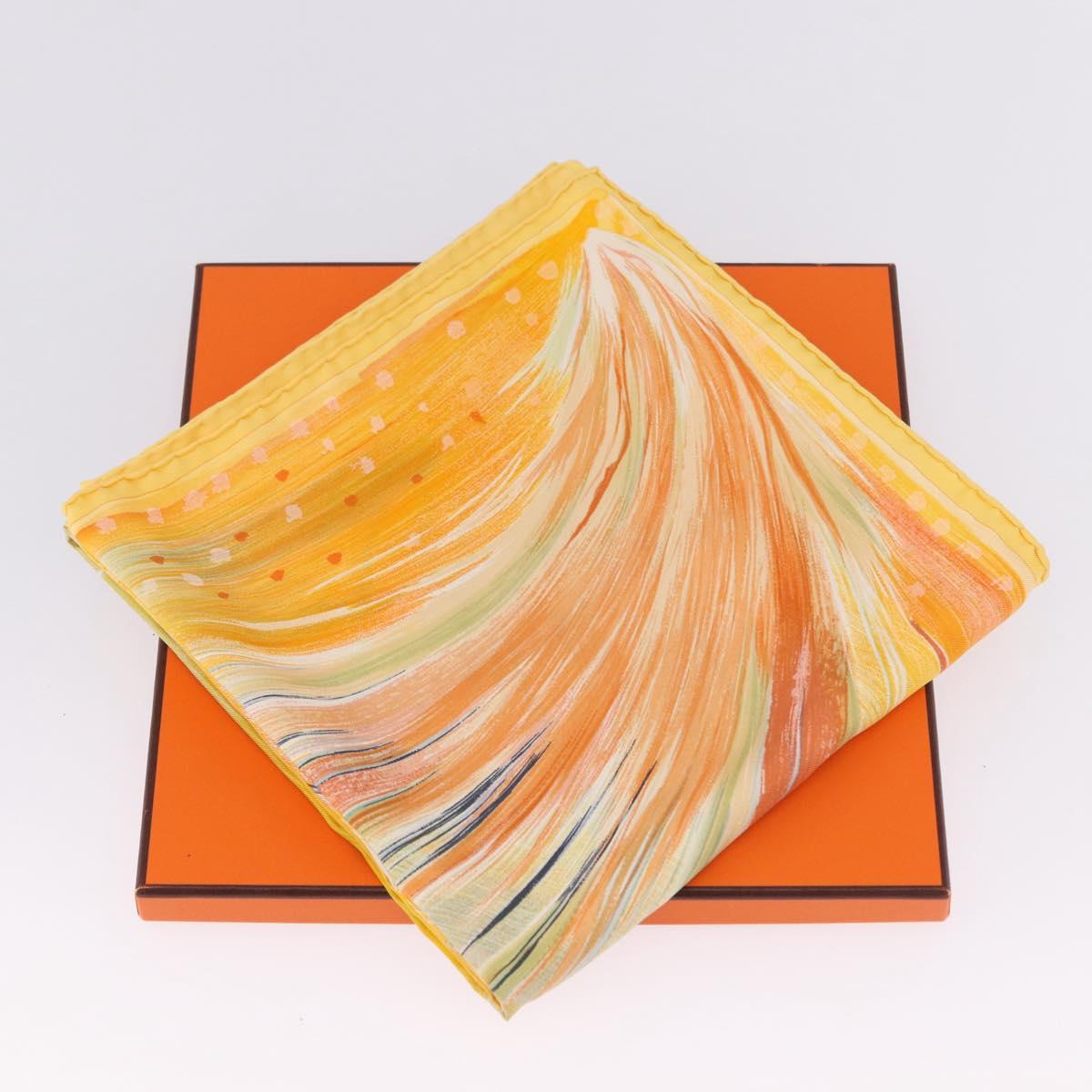 HERMES Carre 90 Scarf ""FEUX DU CIEL"" Silk Yellow Auth 196844M