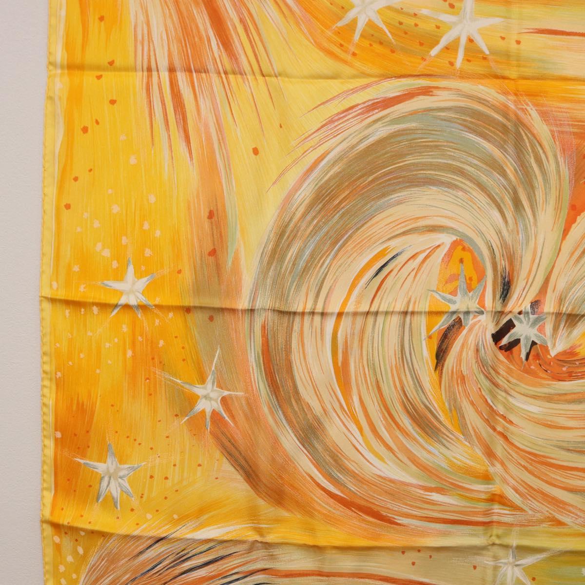 HERMES Carre 90 Scarf ""FEUX DU CIEL"" Silk Yellow Auth 196844M