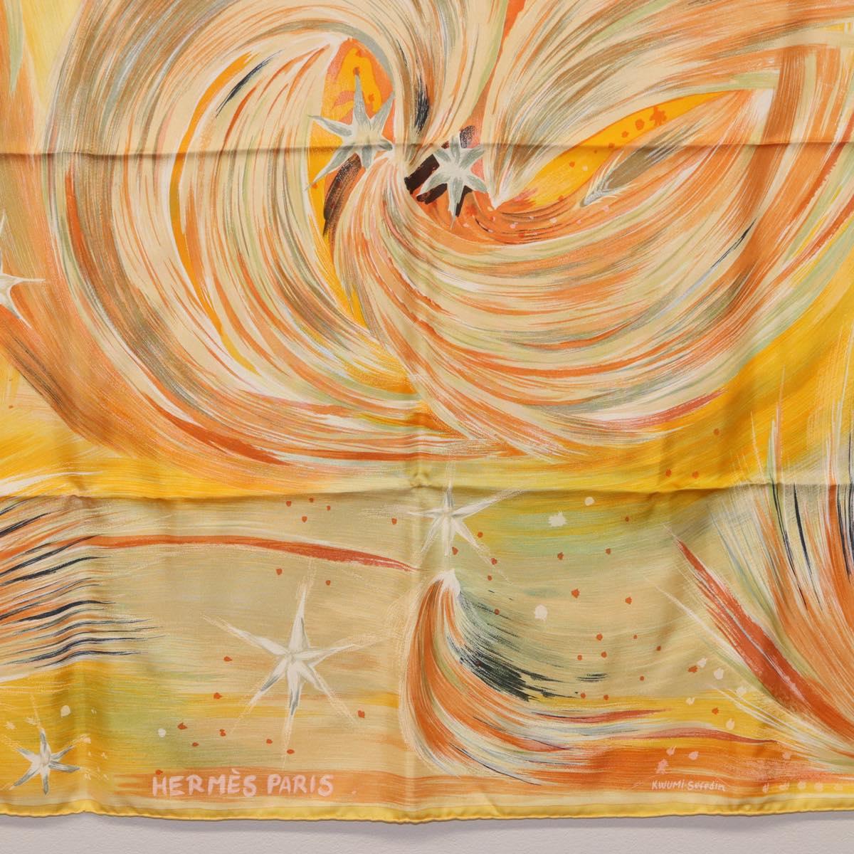HERMES Carre 90 Scarf ""FEUX DU CIEL"" Silk Yellow Auth 196844M