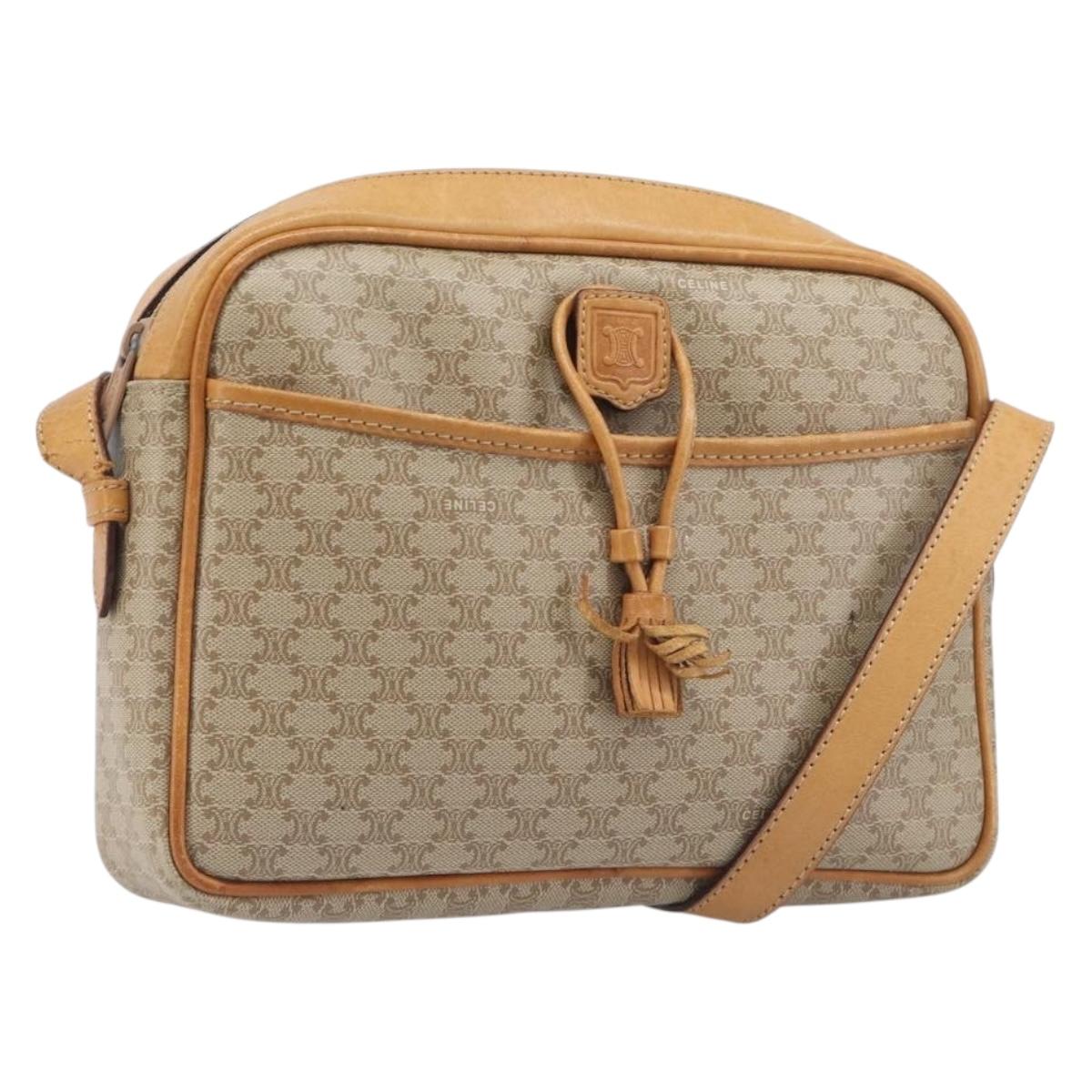 CELINE Macadam Canvas Shoulder Bag PVC Beige Gold Auth 196864