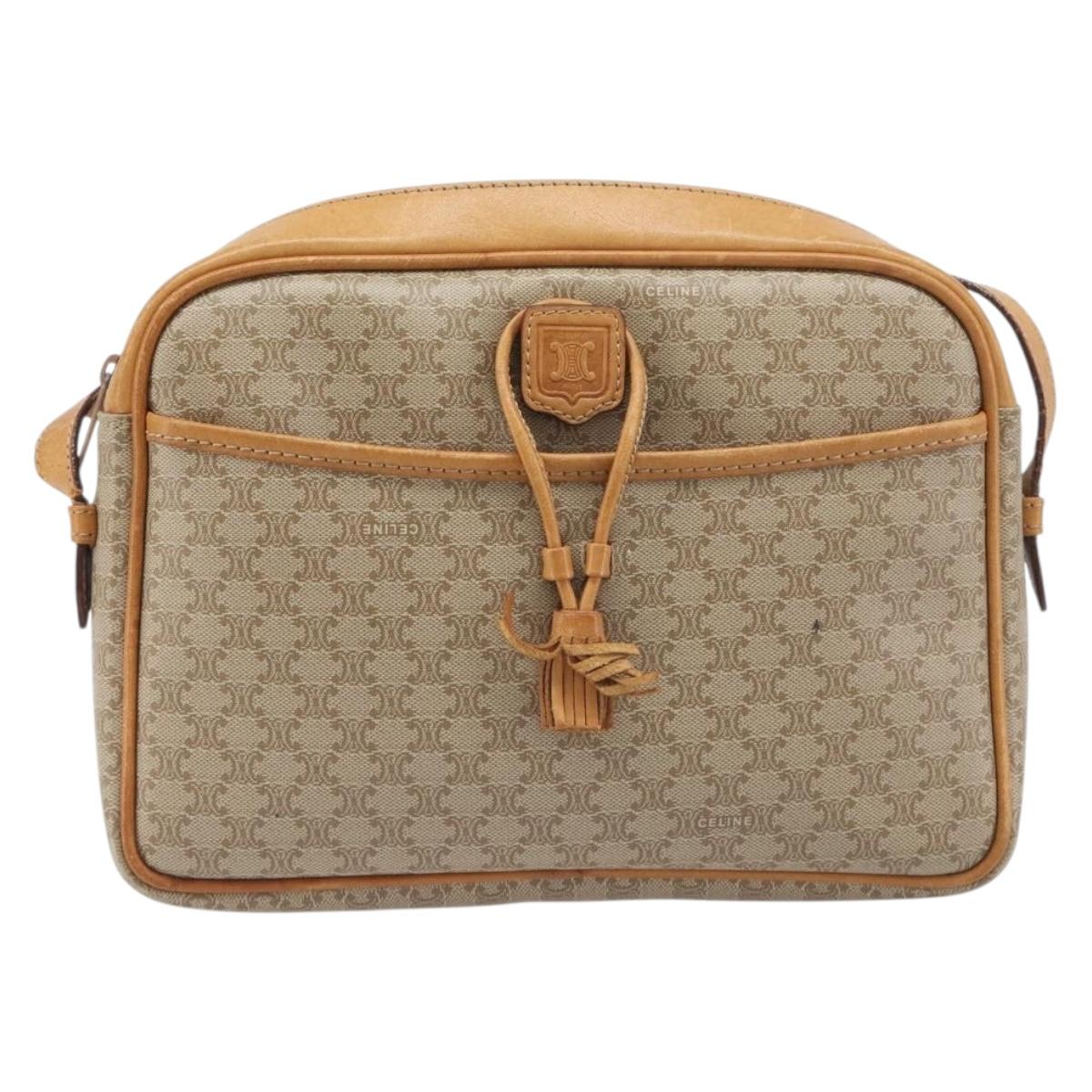 CELINE Macadam Canvas Shoulder Bag PVC Beige Gold Auth 196864