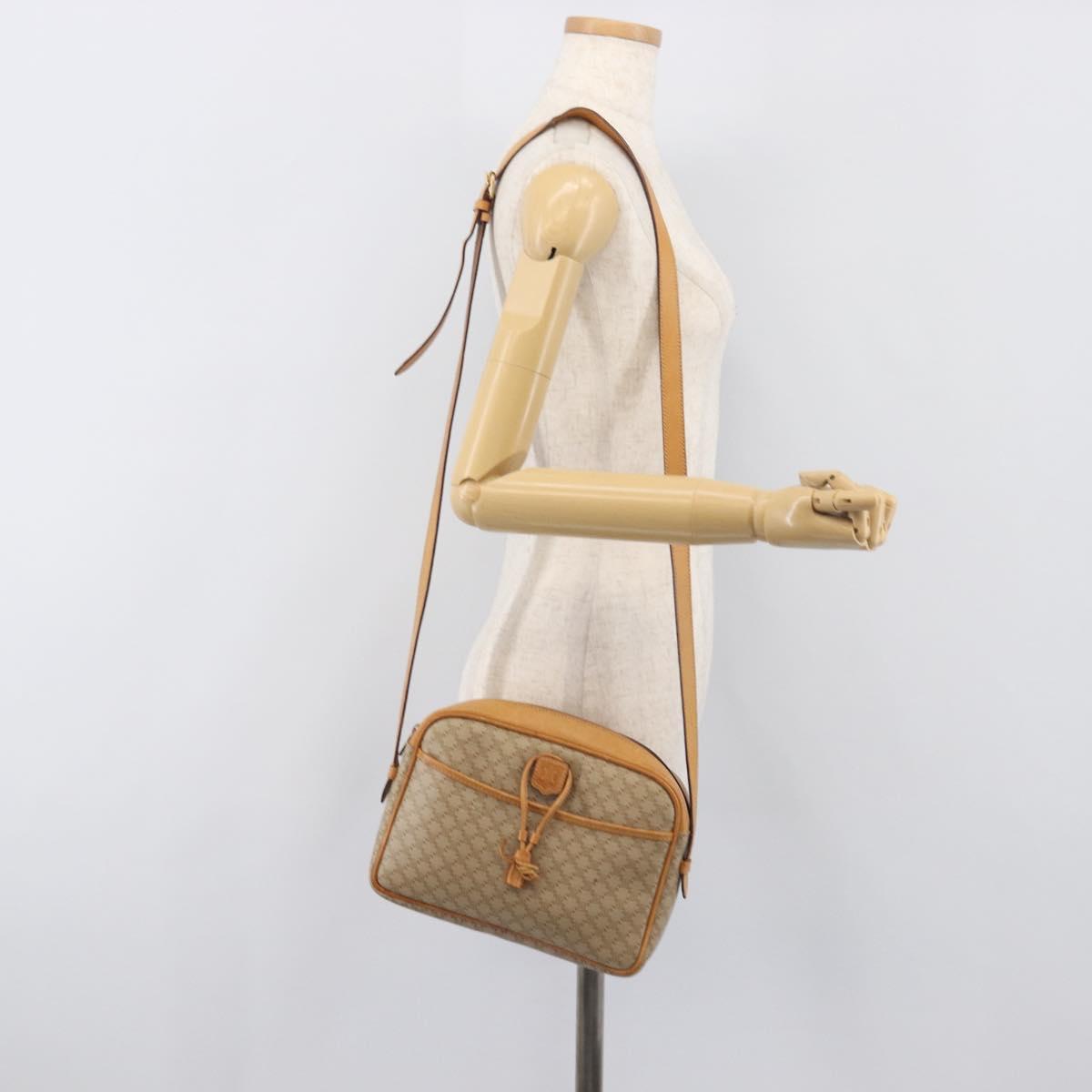 CELINE Macadam Canvas Shoulder Bag PVC Beige Gold Auth 196864