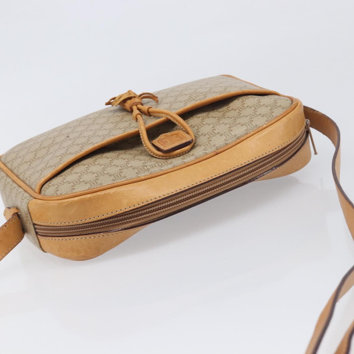 CELINE Macadam Canvas Shoulder Bag PVC Beige Gold Auth 196864