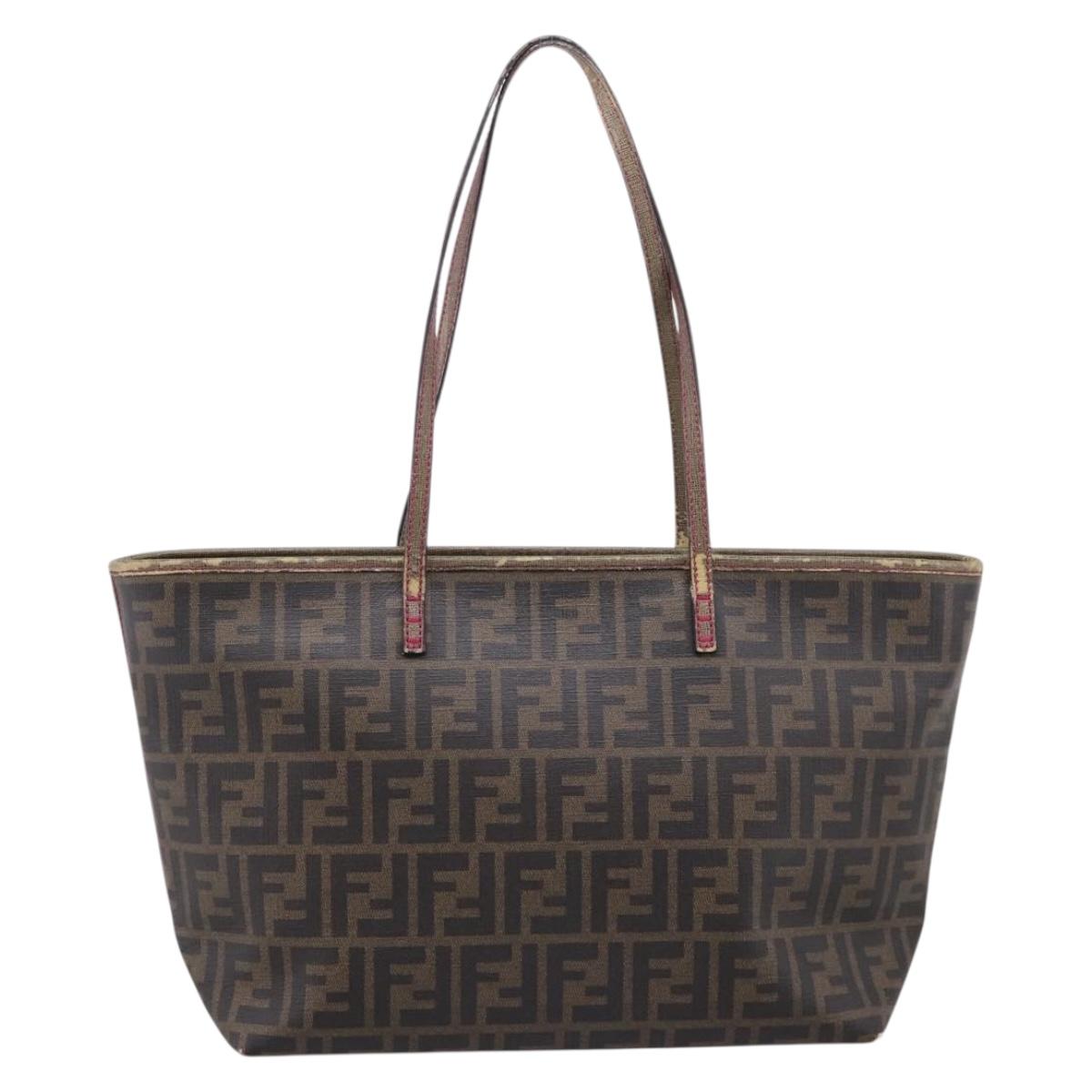 FENDI Zucca Canvas Tote Bag PVC Brown Black Auth 196868