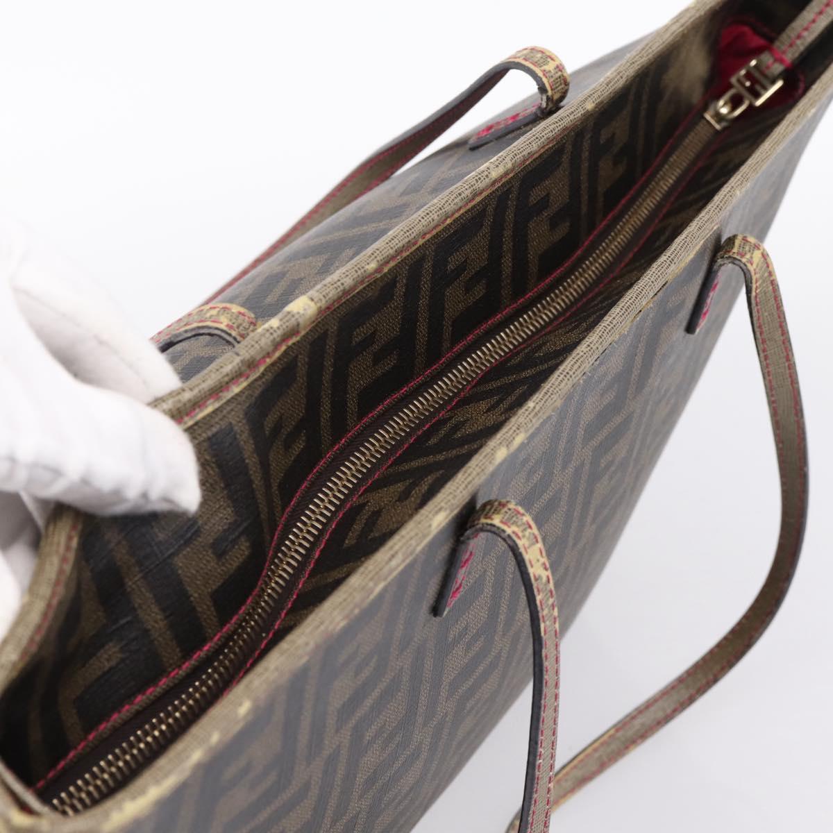 FENDI Zucca Canvas Tote Bag PVC Brown Black Auth 196868