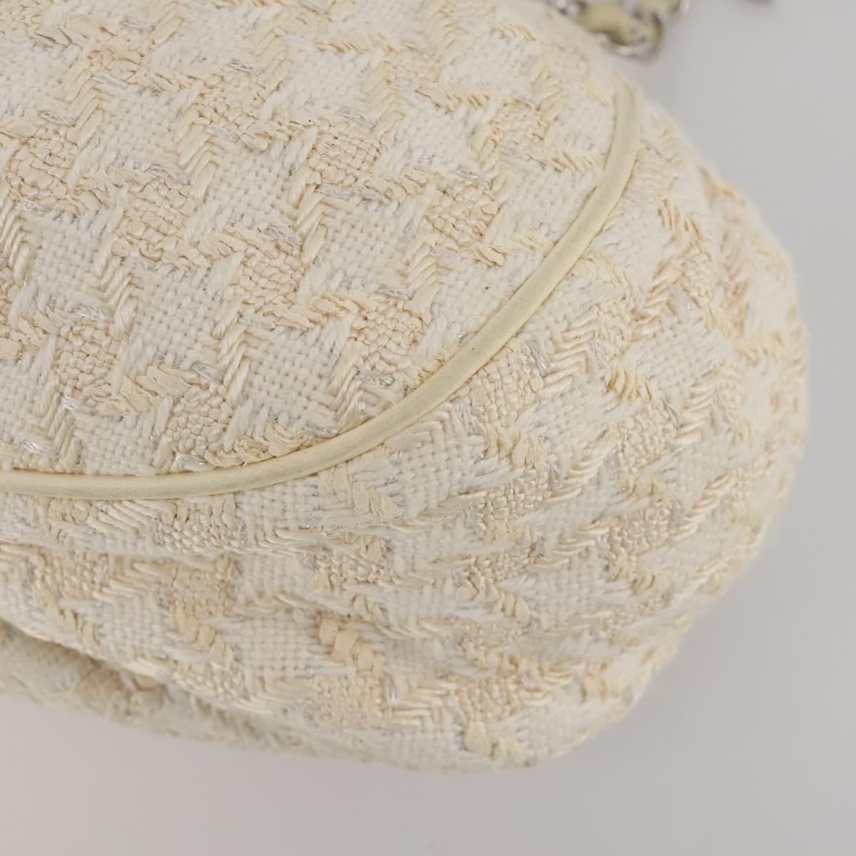 CHANEL Hand Bag Tweed White Silver CC Auth 196872