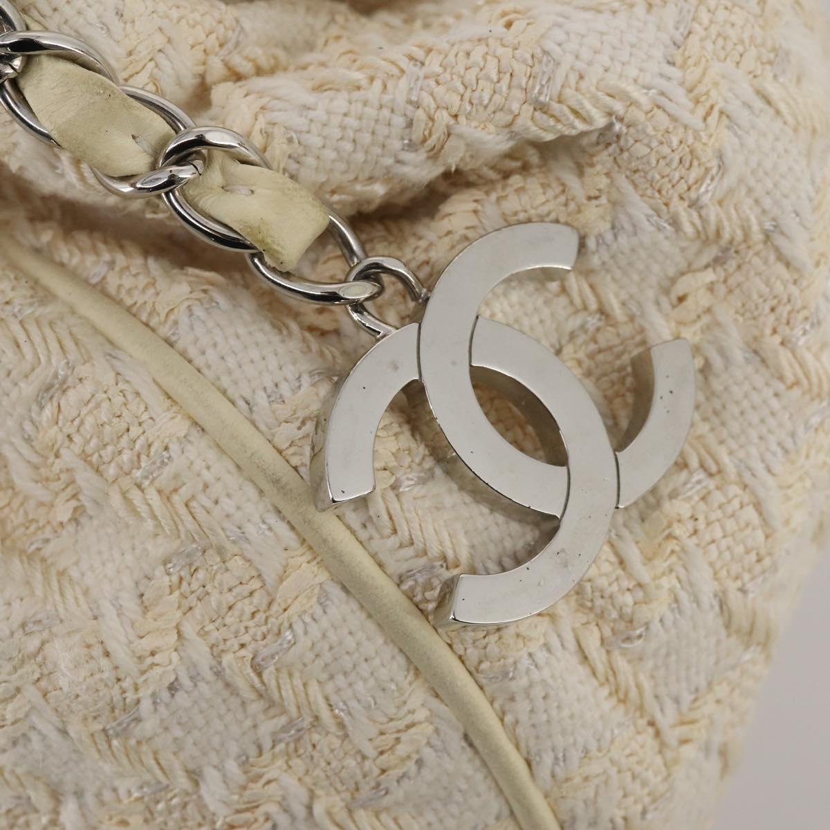 CHANEL Hand Bag Tweed White Silver CC Auth 196872