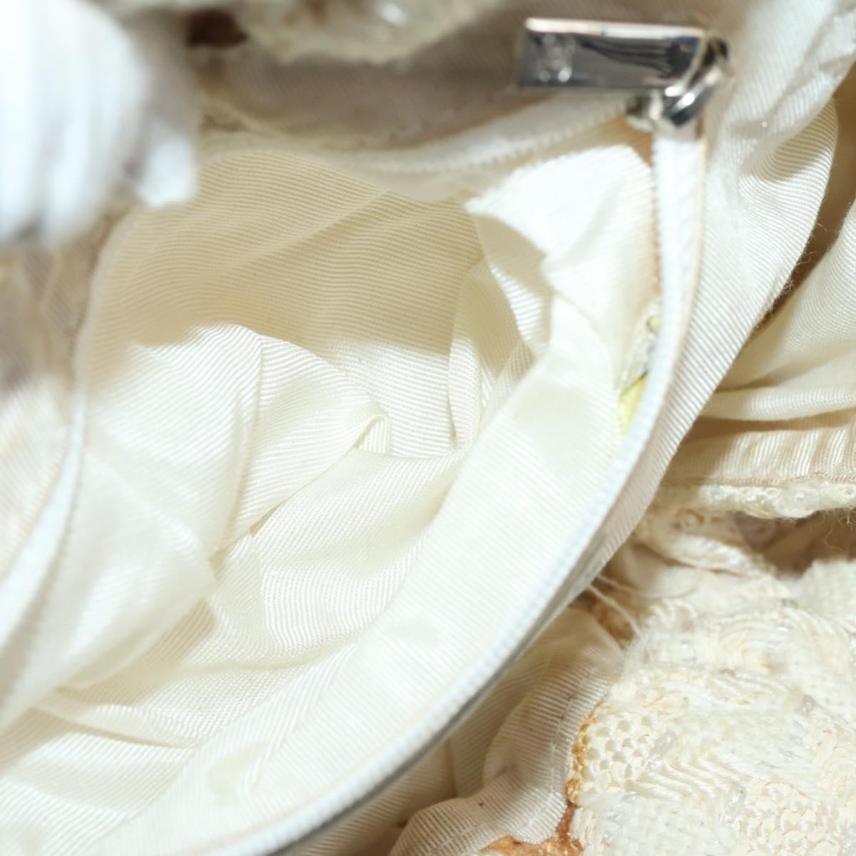 CHANEL Hand Bag Tweed White Silver CC Auth 196872