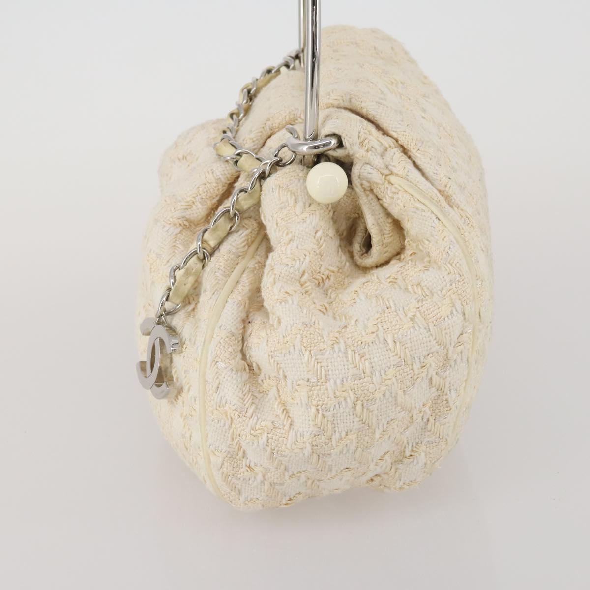 CHANEL Hand Bag Tweed White Silver CC Auth 196872
