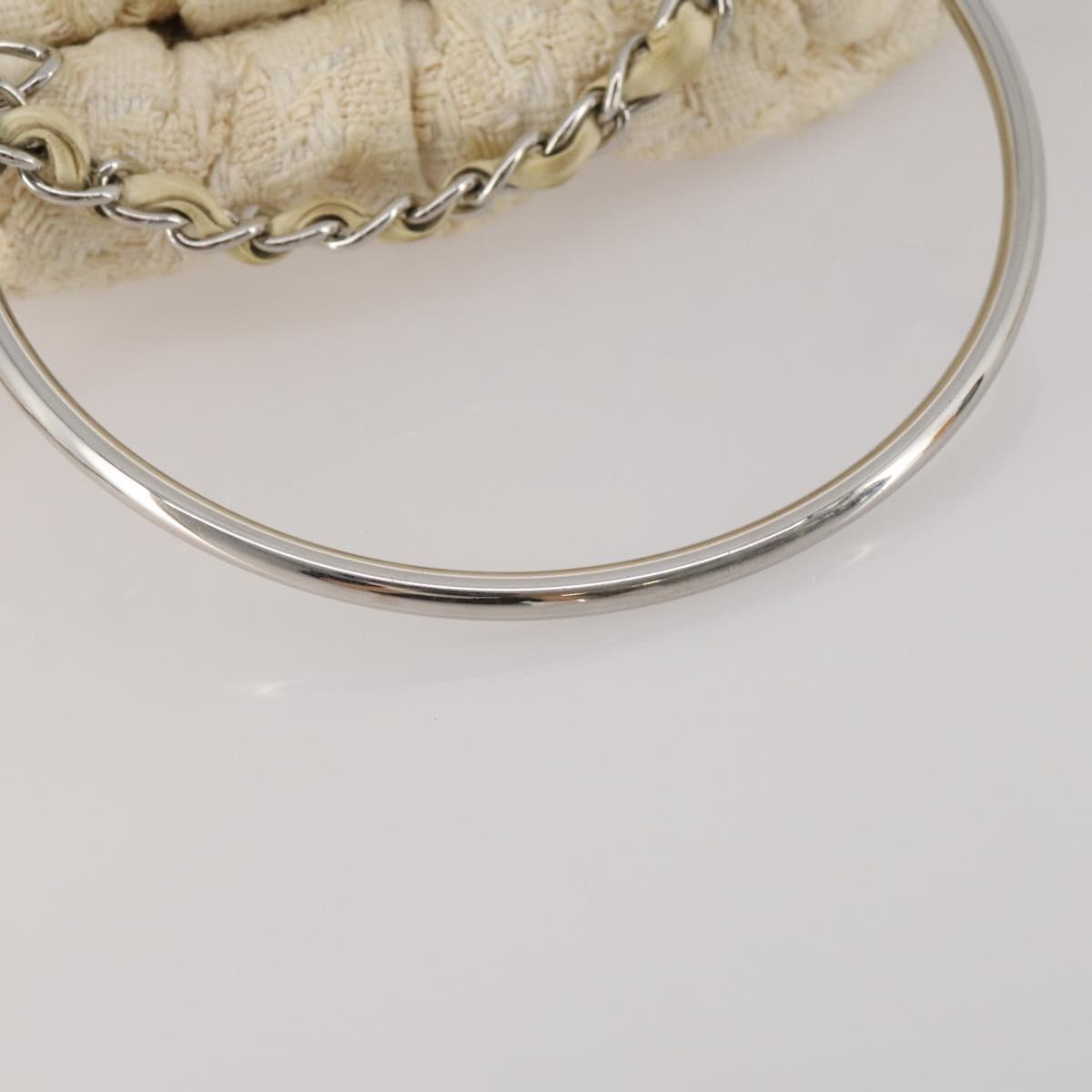 CHANEL Hand Bag Tweed White Silver CC Auth 196872