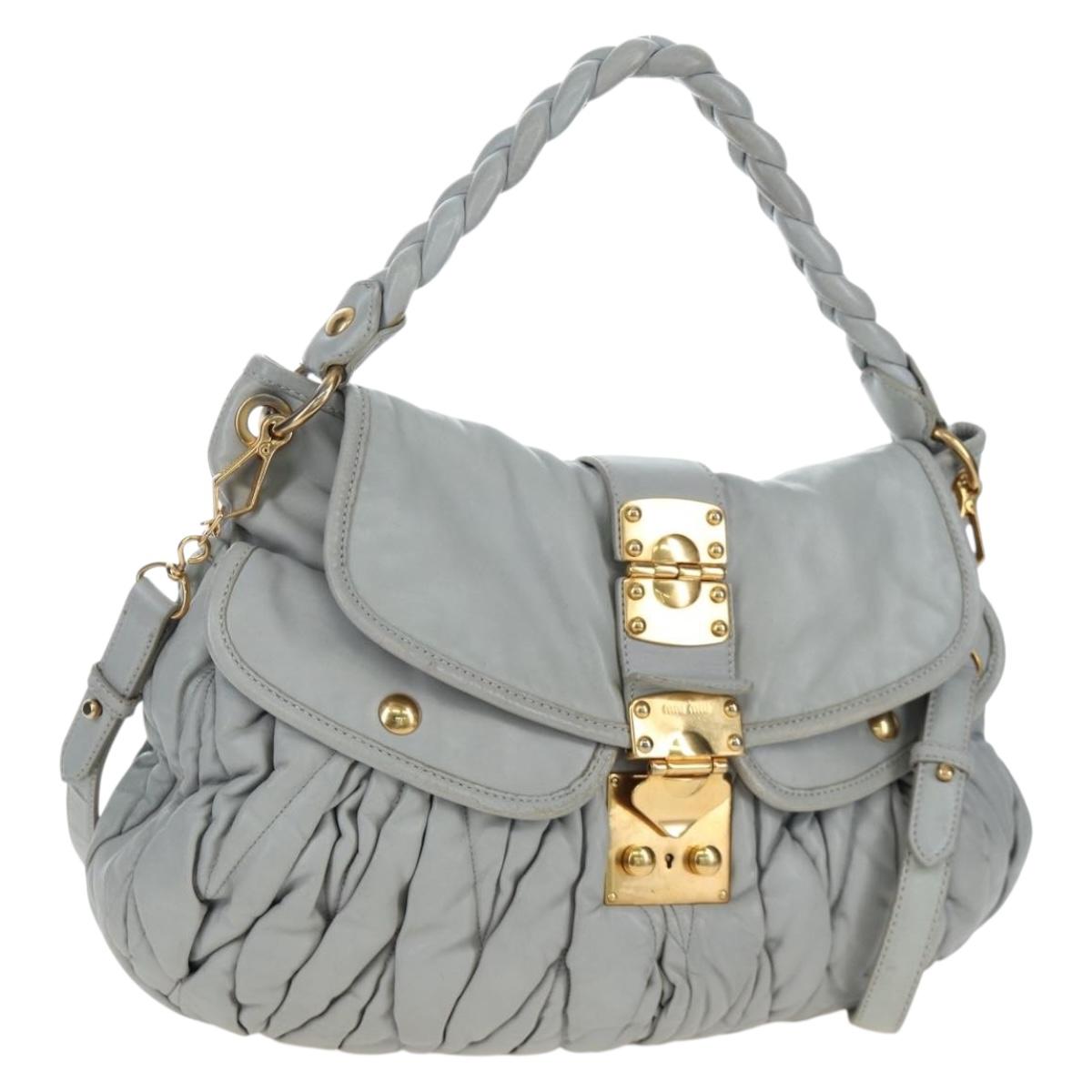 Miu Miu Hand Bag Leather 2way Gray Gold Auth 196873A