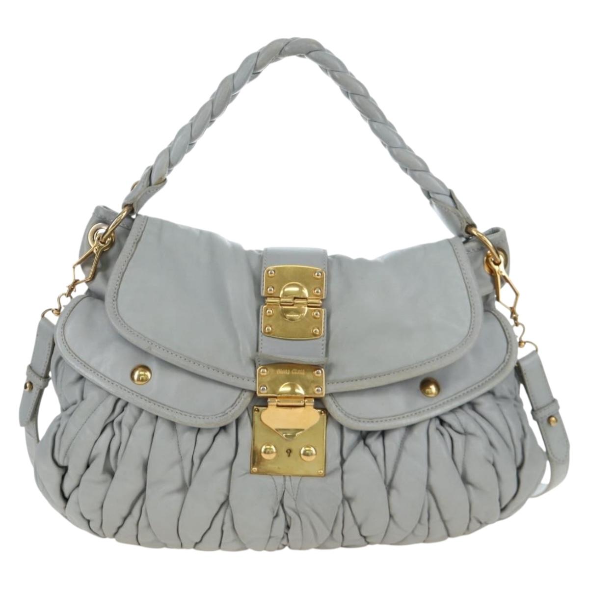 Miu Miu Hand Bag Leather 2way Gray Gold Auth 196873A