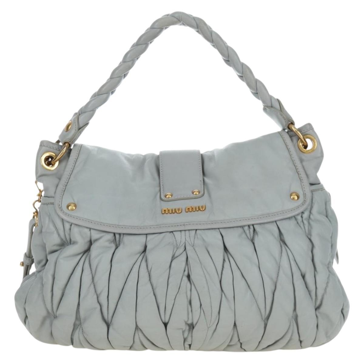 Miu Miu Hand Bag Leather 2way Gray Gold Auth 196873A