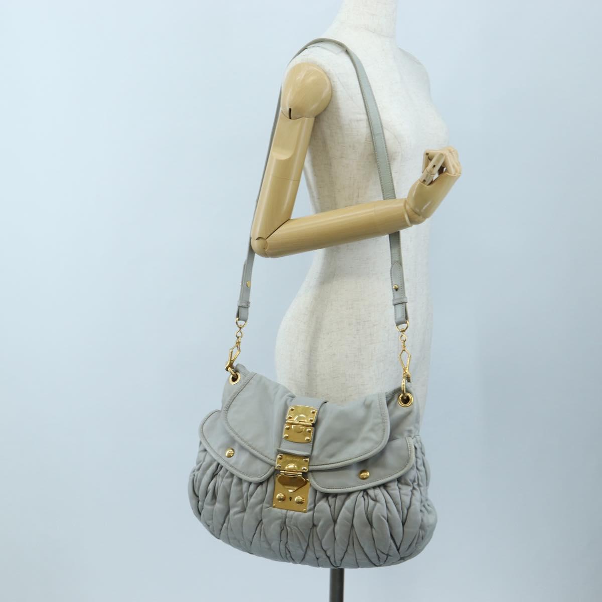 Miu Miu Hand Bag Leather 2way Gray Gold Auth 196873A