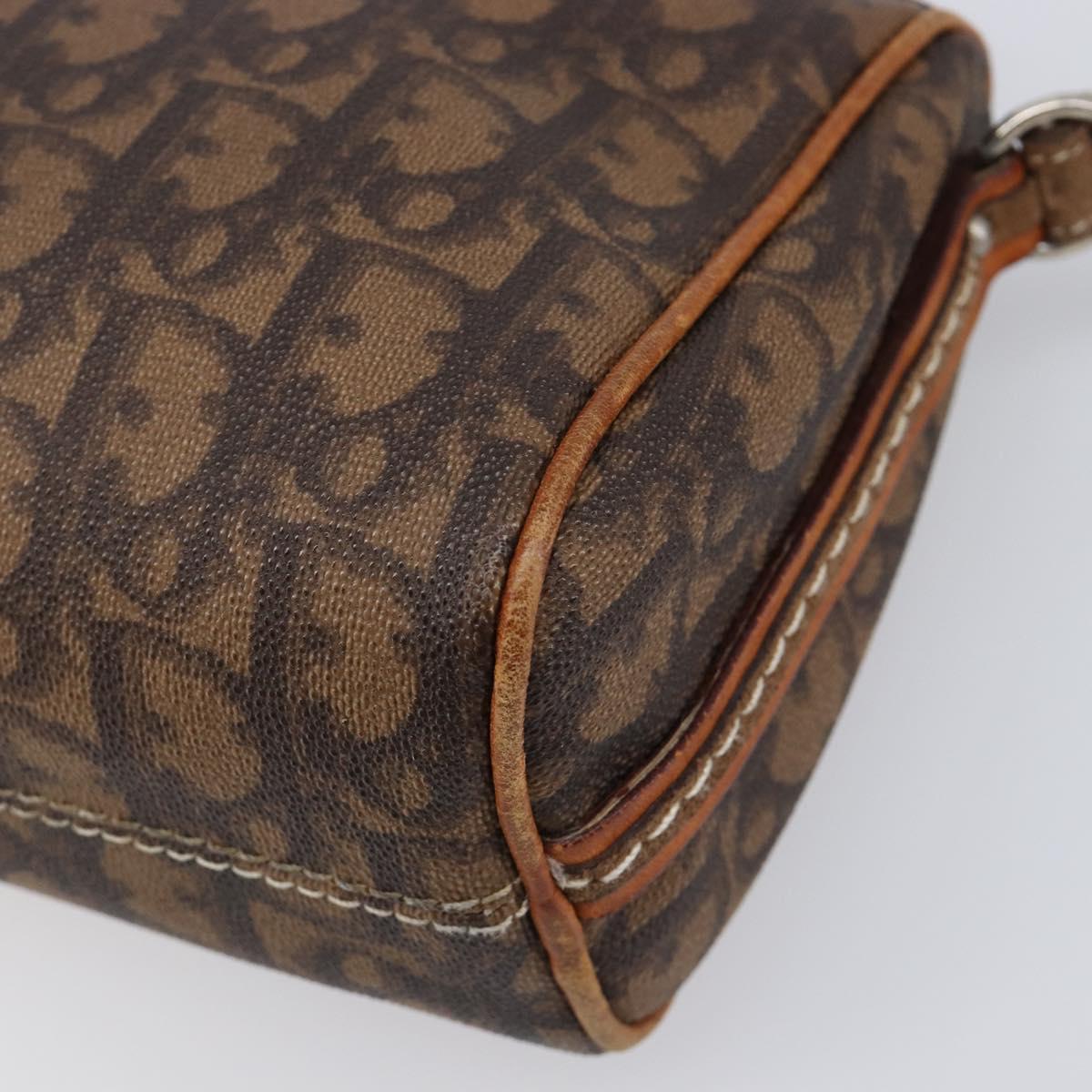 Christian Dior Trotter Canvas Romantic Chain Bag PVC Brown Silver Auth 196875M
