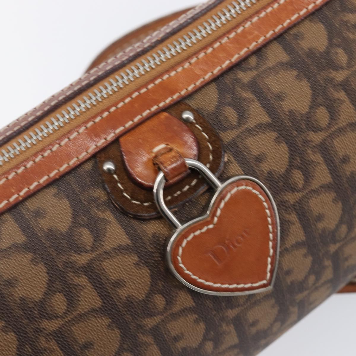 Christian Dior Trotter Canvas Romantic Chain Bag PVC Brown Silver Auth 196875M
