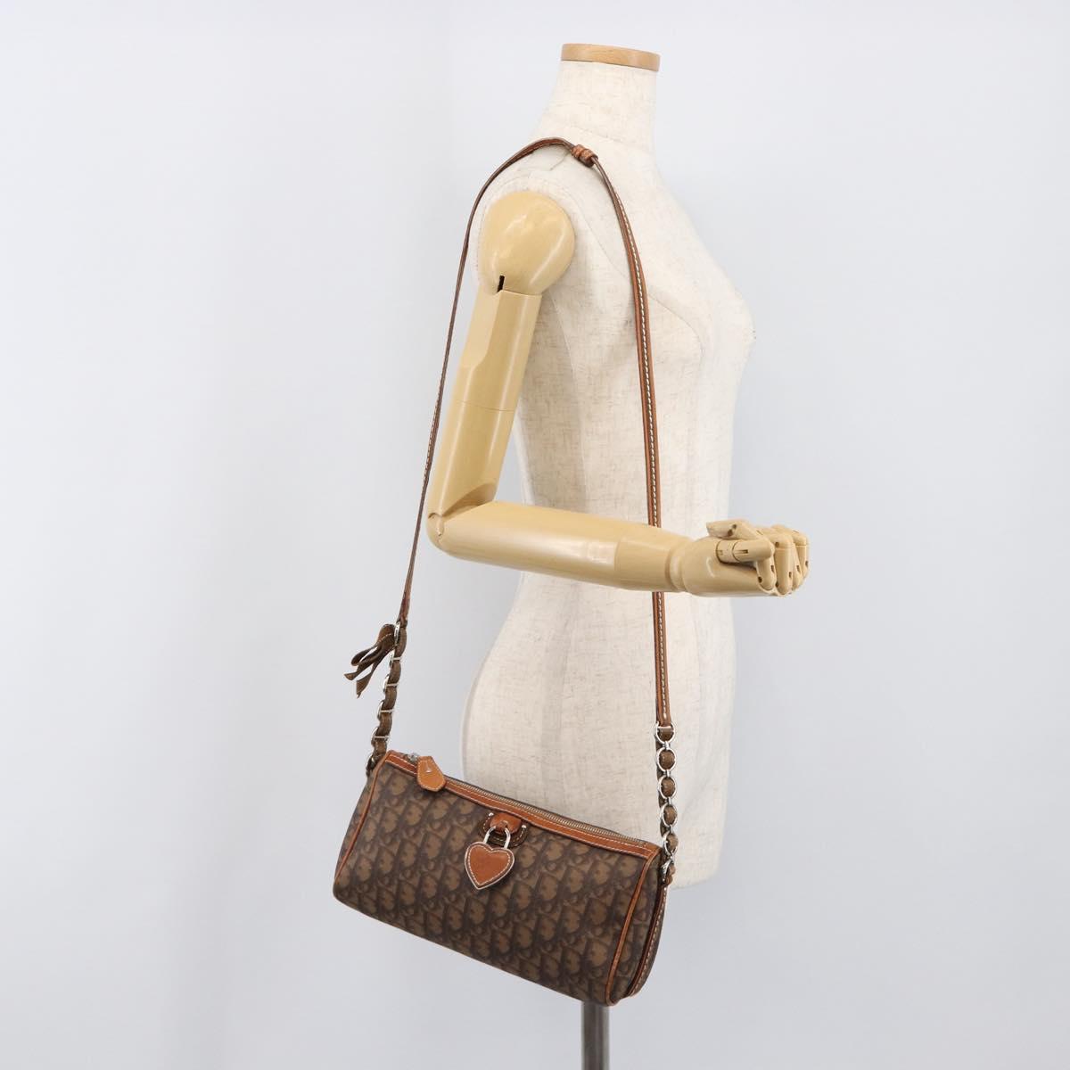 Christian Dior Trotter Canvas Romantic Chain Bag PVC Brown Silver Auth 196875M