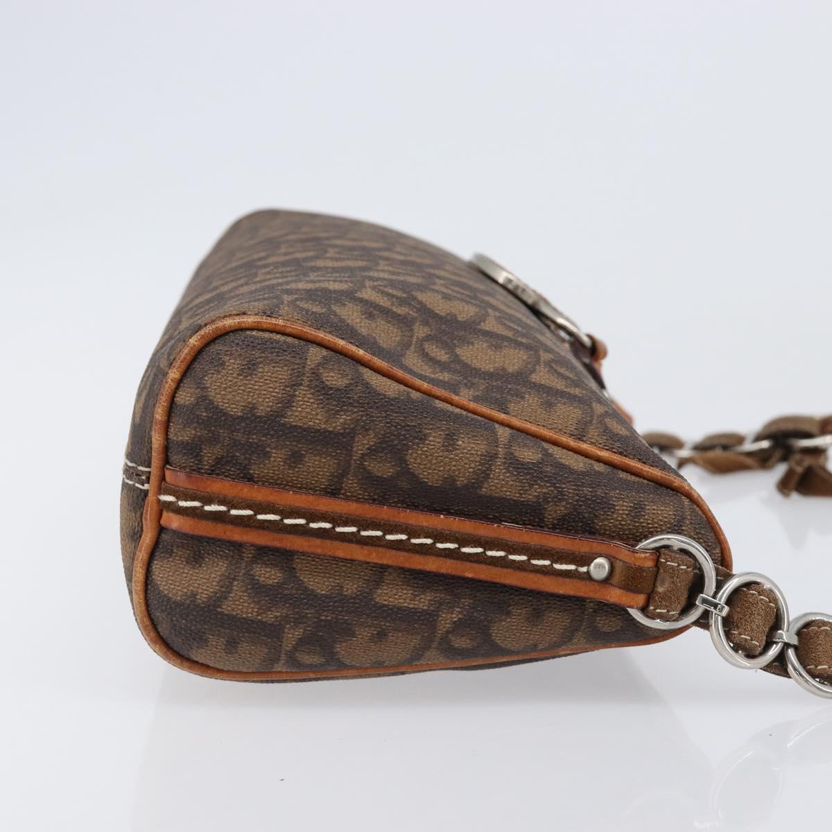 Christian Dior Trotter Canvas Romantic Chain Bag PVC Brown Silver Auth 196875M