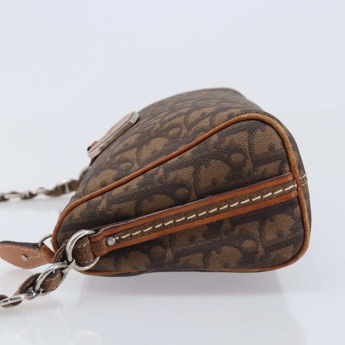 Christian Dior Trotter Canvas Romantic Chain Bag PVC Brown Silver Auth 196875M