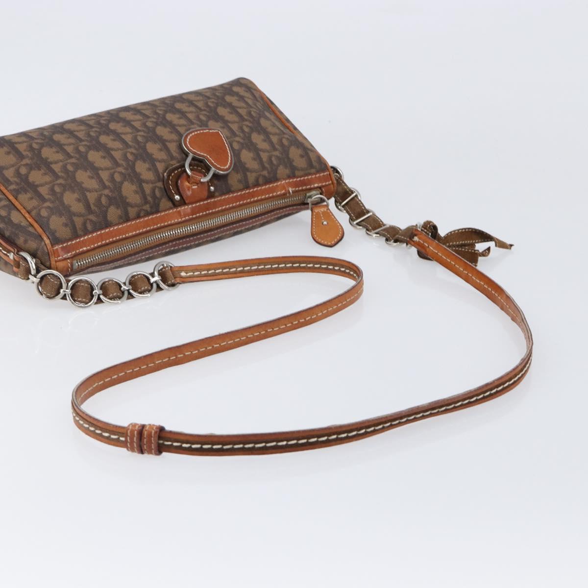 Christian Dior Trotter Canvas Romantic Chain Bag PVC Brown Silver Auth 196875M