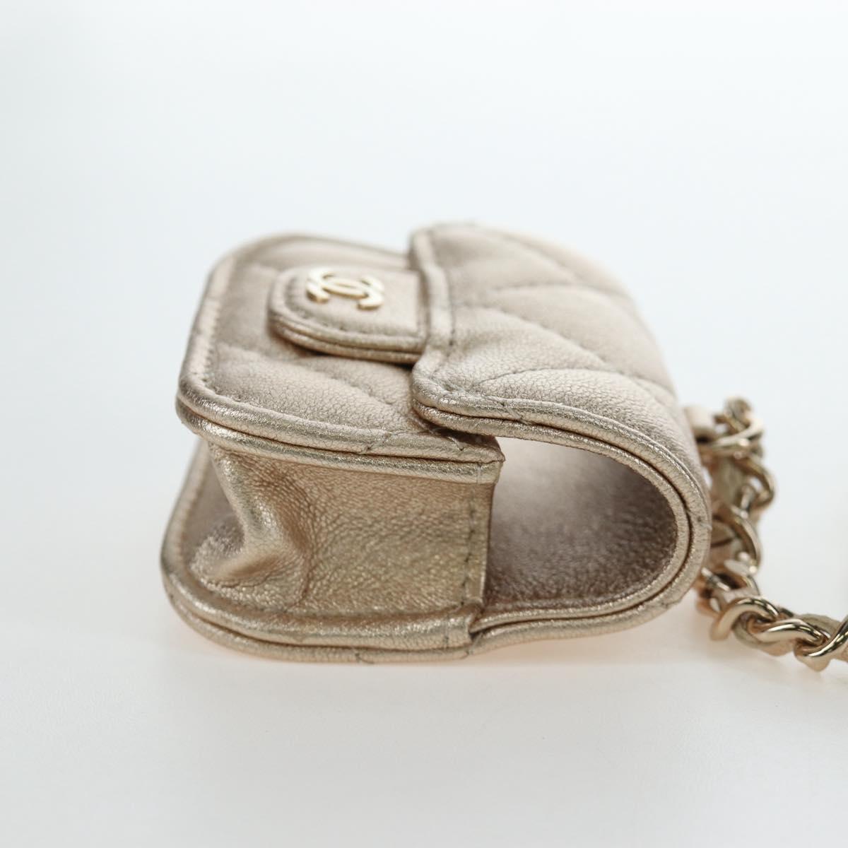 CHANEL Matelasse AirPods Case & Coin Purse Lamb Skin Gold CC Auth 196880M