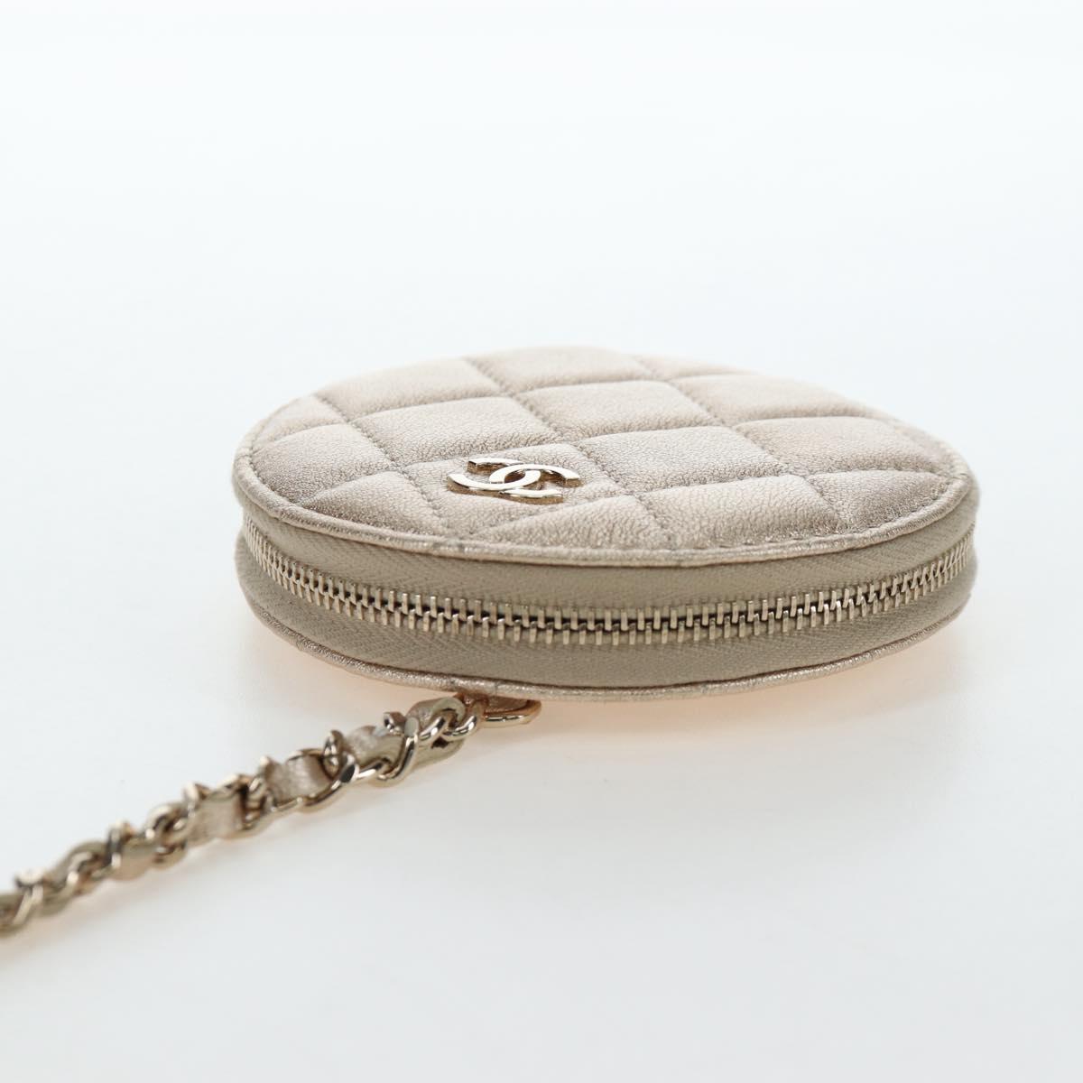 CHANEL Matelasse AirPods Case & Coin Purse Lamb Skin Gold CC Auth 196880M