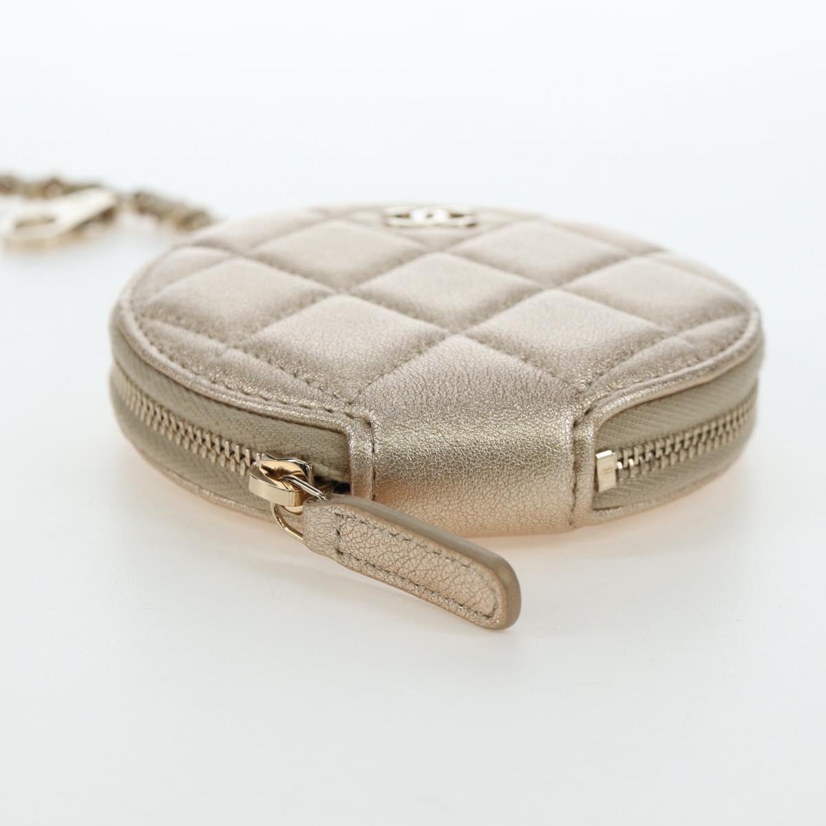 CHANEL Matelasse AirPods Case & Coin Purse Lamb Skin Gold CC Auth 196880M