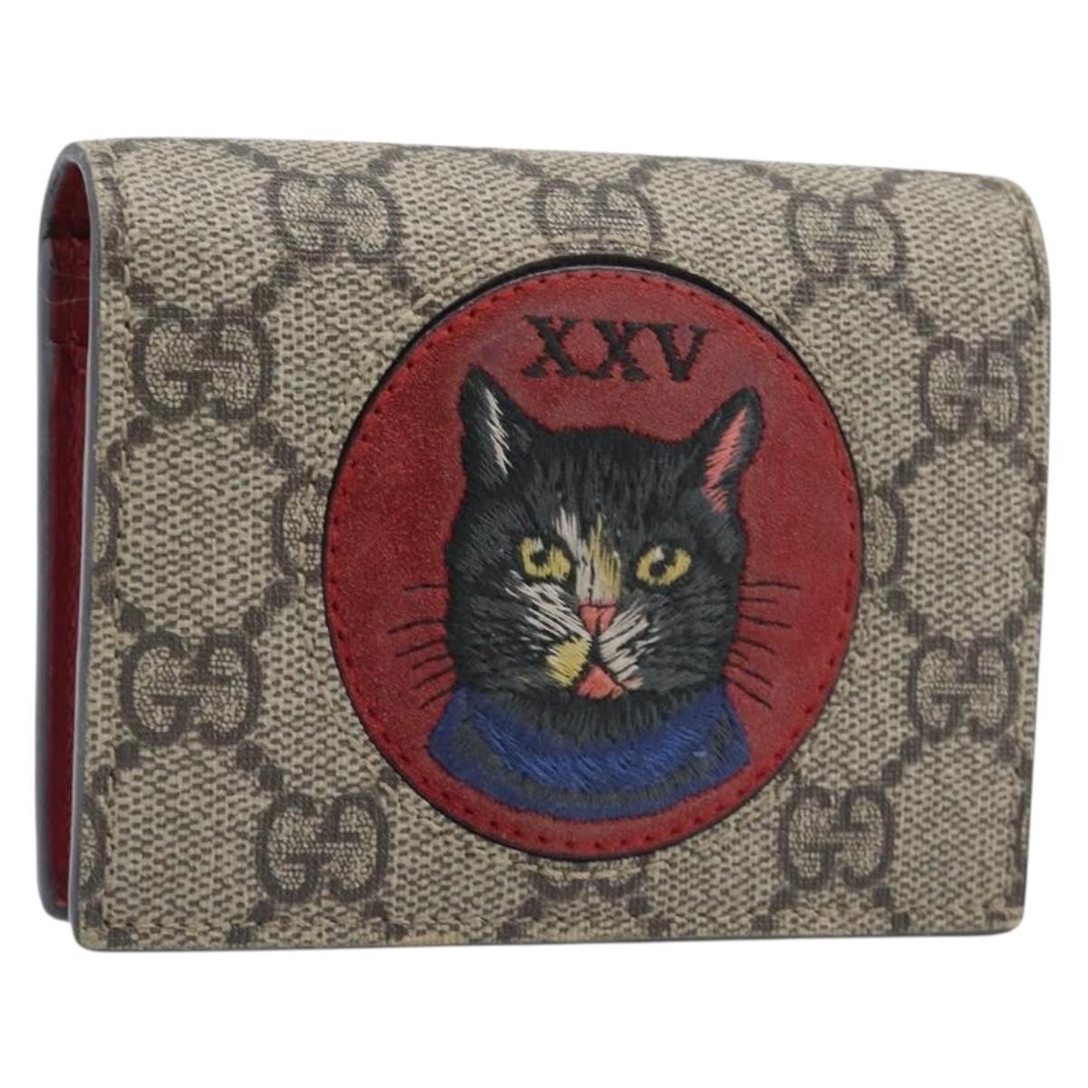 GUCCI GG Supreme Mystic Cat Bifold Wallet PVC Leather Beige 499380 Auth 196882A