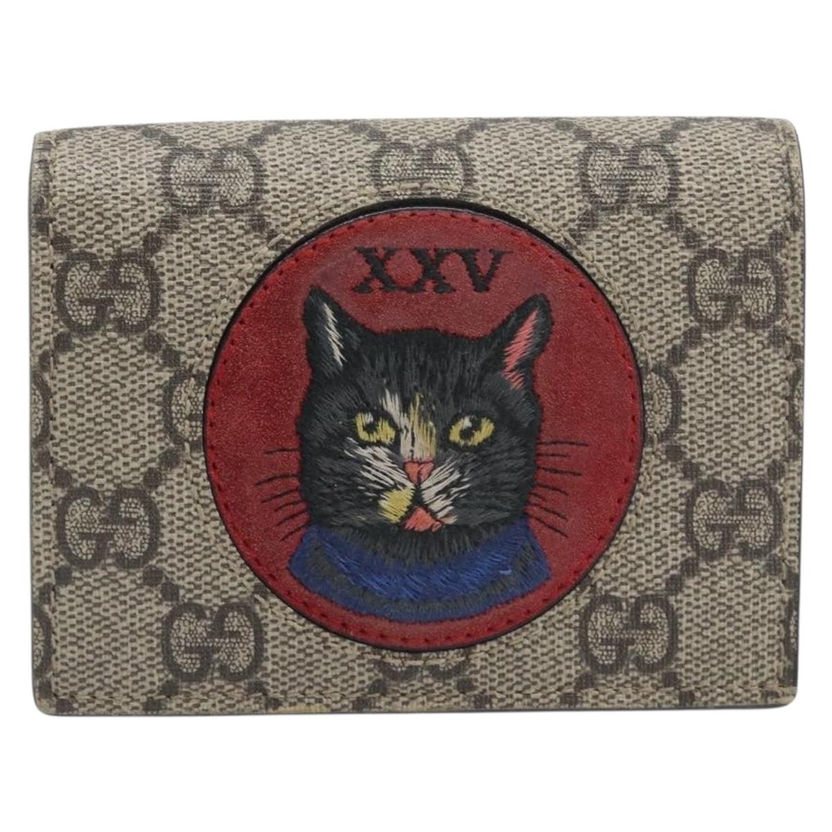 GUCCI GG Supreme Mystic Cat Bifold Wallet PVC Leather Beige 499380 Auth 196882A