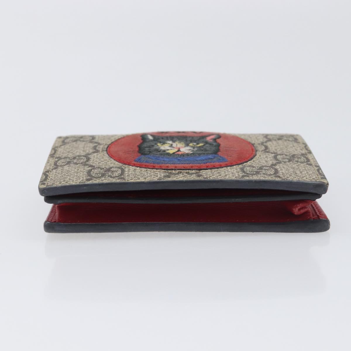 GUCCI GG Supreme Mystic Cat Bifold Wallet PVC Leather Beige 499380 Auth 196882A