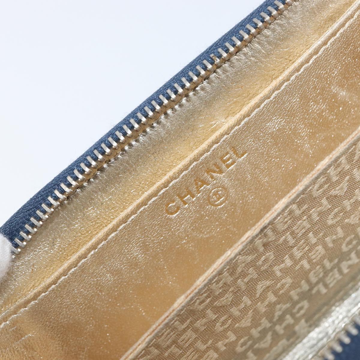 CHANEL COCO Mark Coin Purse Denim Blue Gold CC Auth 196884A
