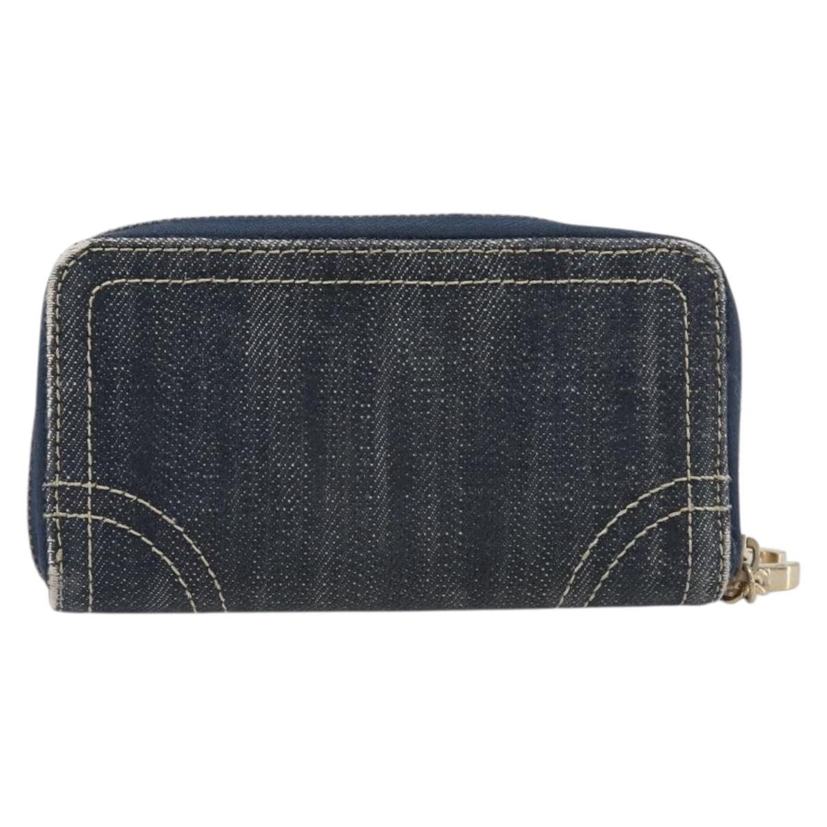 CHANEL COCO Mark Coin Purse Denim Blue Gold CC Auth 196884A