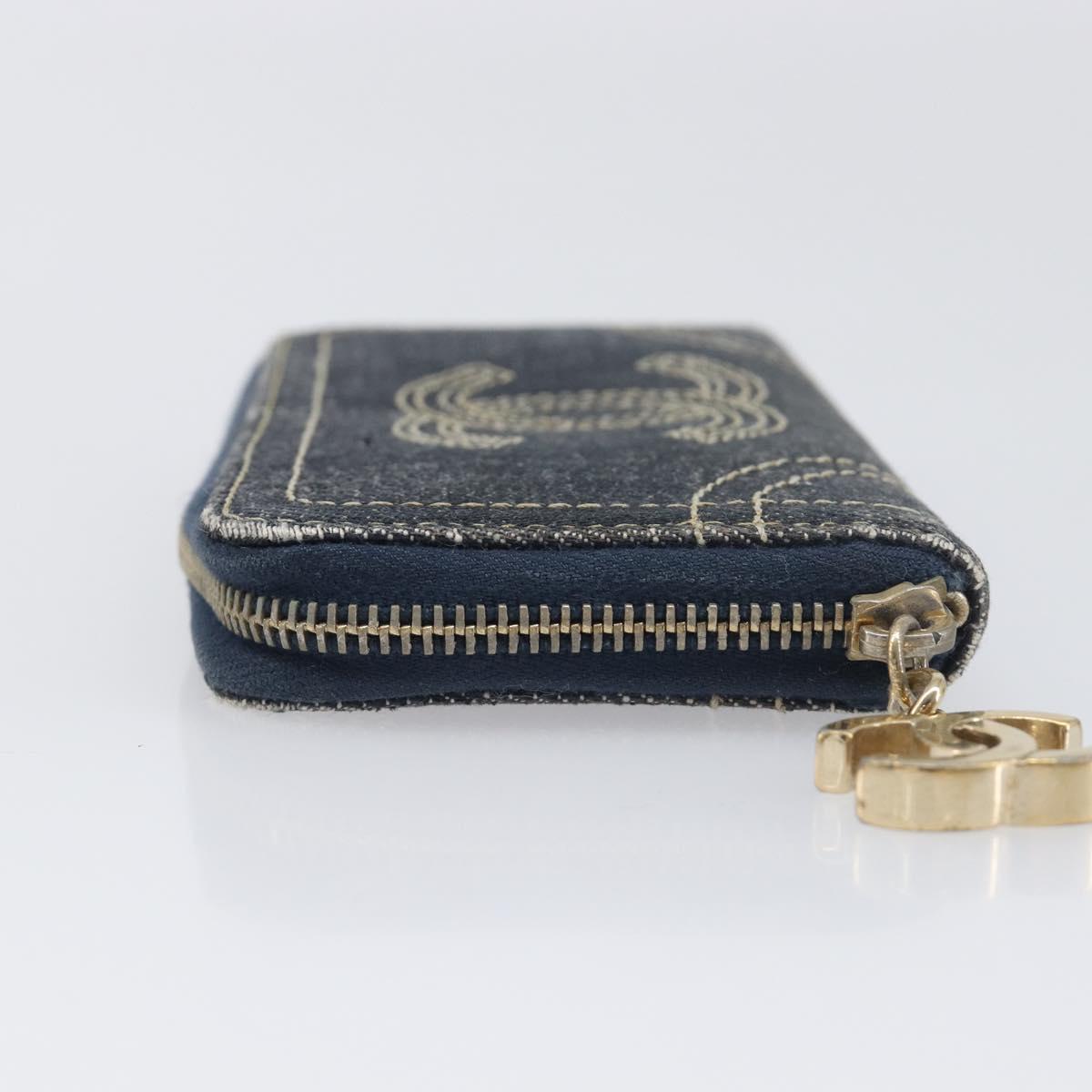 CHANEL COCO Mark Coin Purse Denim Blue Gold CC Auth 196884A