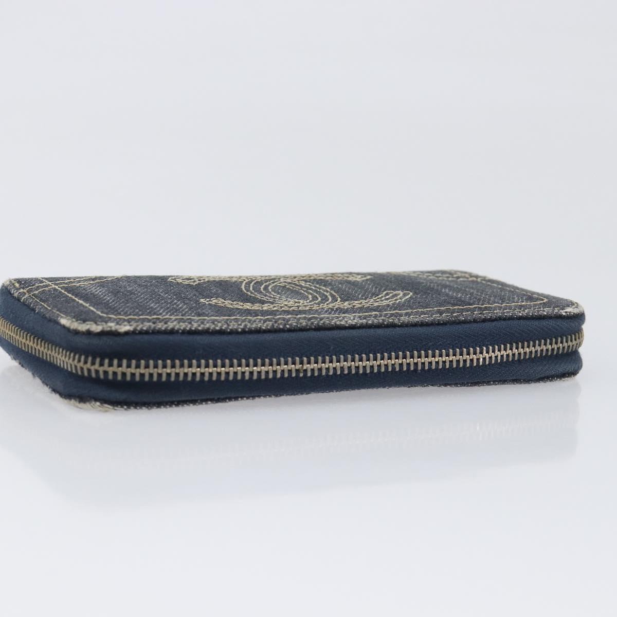CHANEL COCO Mark Coin Purse Denim Blue Gold CC Auth 196884A