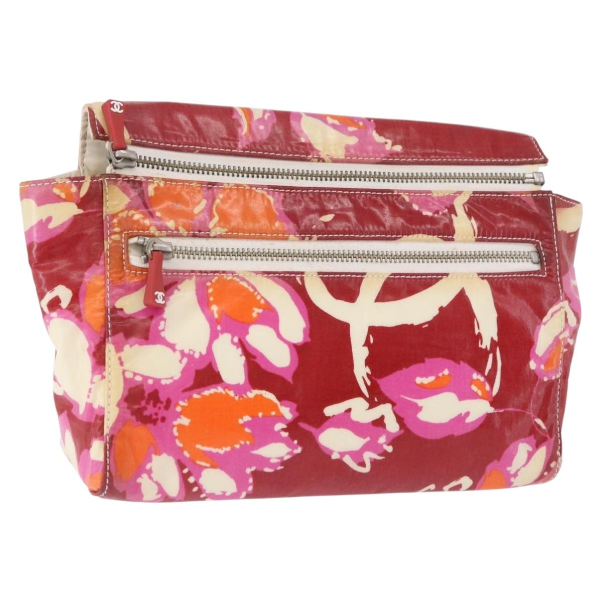 CHANEL High Summer Pouch Coated Canvas Red CC Auth 196901