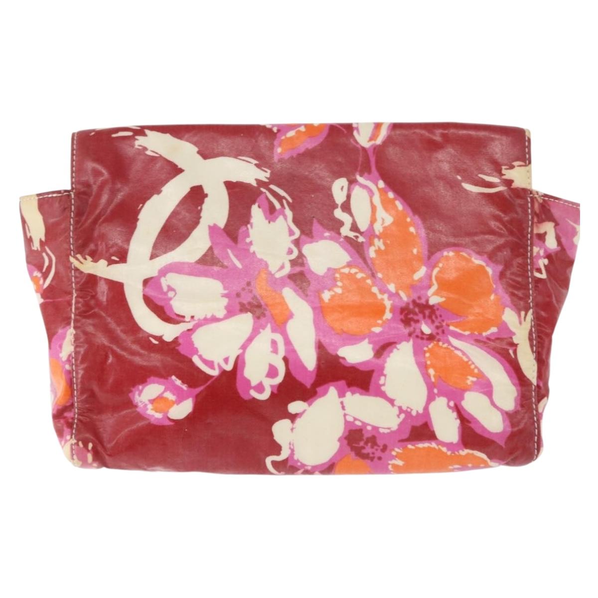CHANEL High Summer Pouch Coated Canvas Red CC Auth 196901