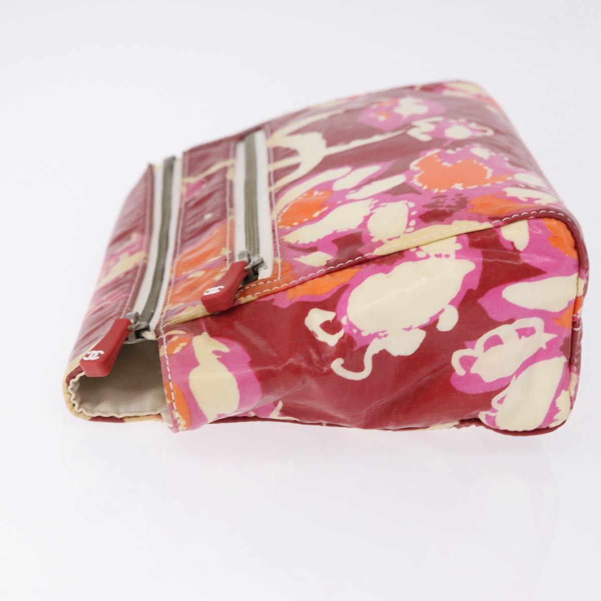 CHANEL High Summer Pouch Coated Canvas Red CC Auth 196901