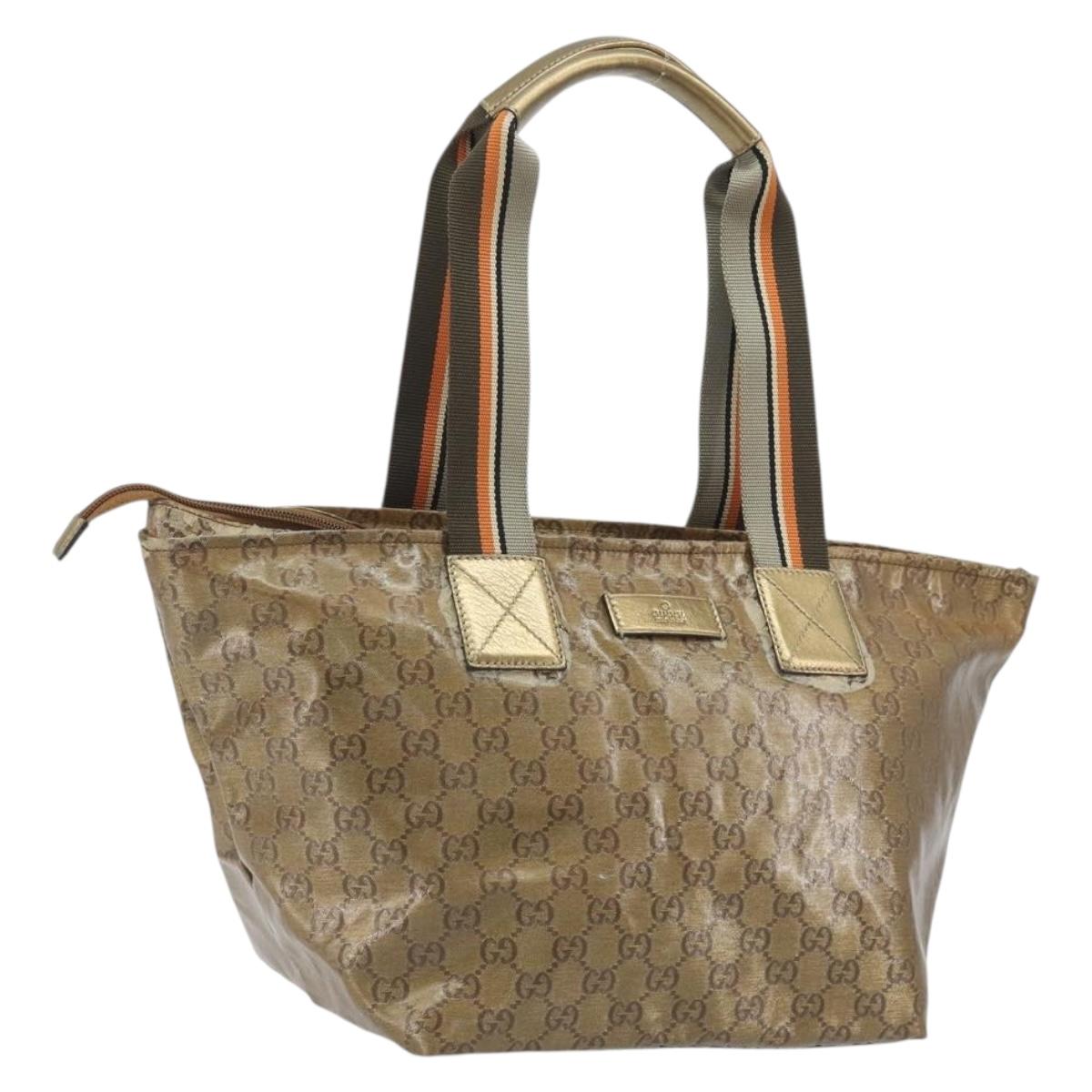 GUCCI GG Canvas GG Crystal Tote Bag Coated Canvas Gold 131230 Auth 196911