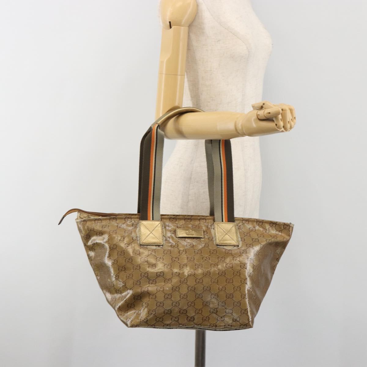 GUCCI GG Canvas GG Crystal Tote Bag Coated Canvas Gold 131230 Auth 196911