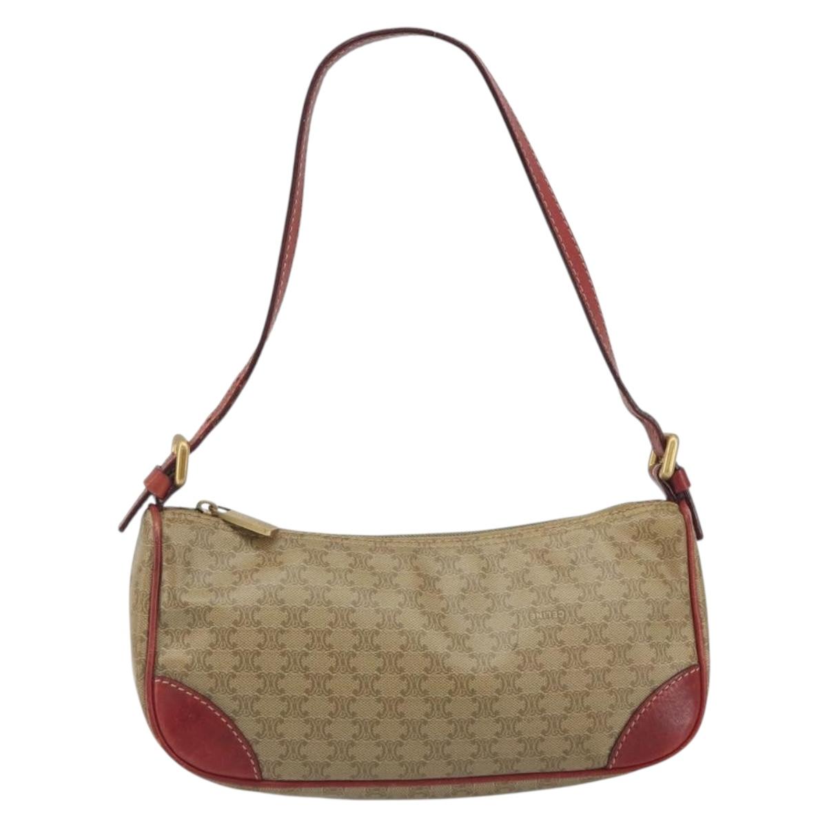 CELINE Macadam Canvas Accessory Pouch PVC Beige Gold Auth 196915