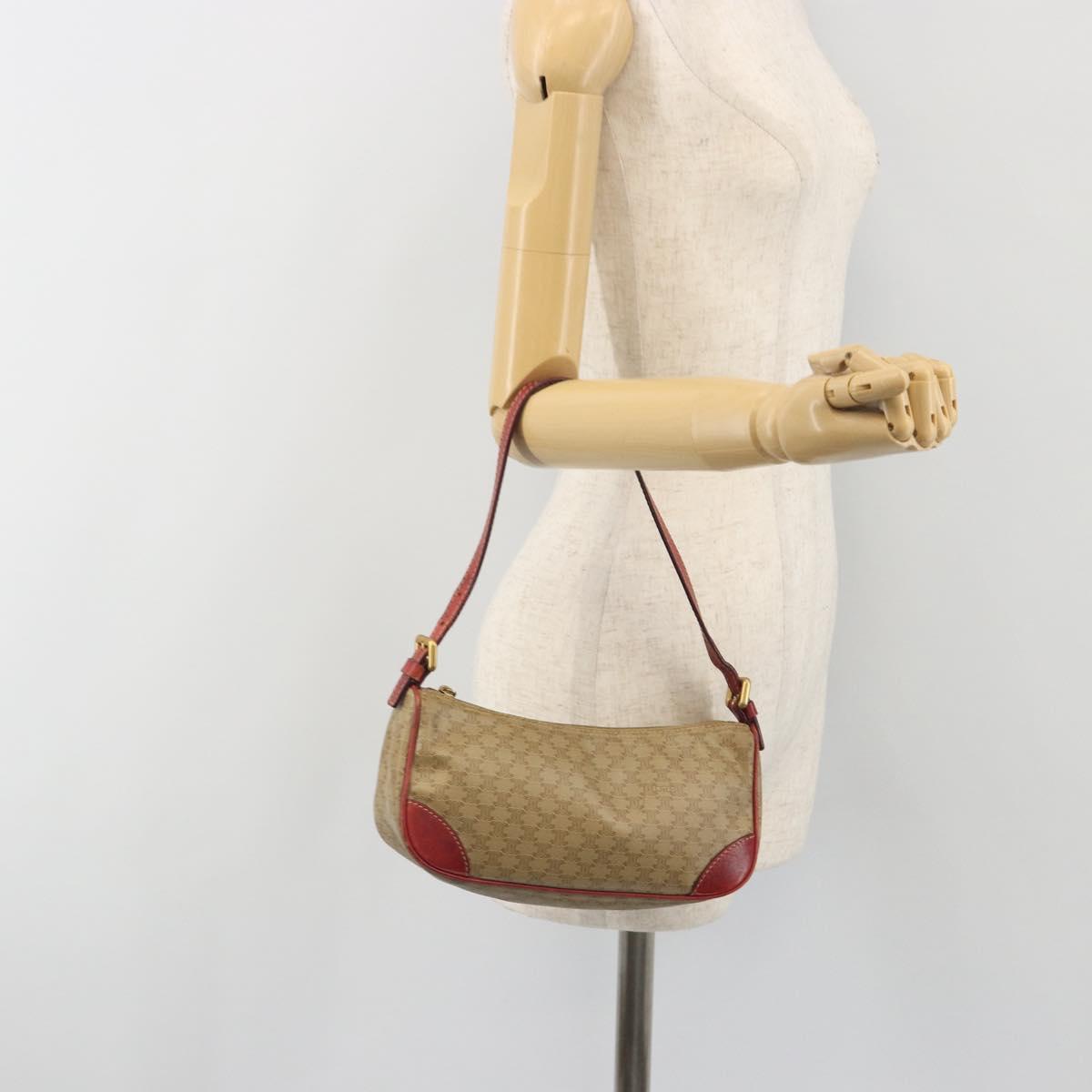 CELINE Macadam Canvas Accessory Pouch PVC Beige Gold Auth 196915