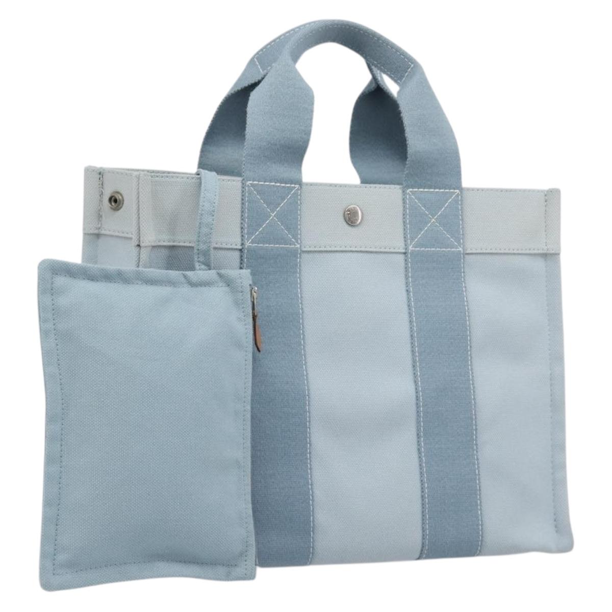 HERMES Bora Bora PM Hand Bag Canvas Light Blue Silver Auth 196916A