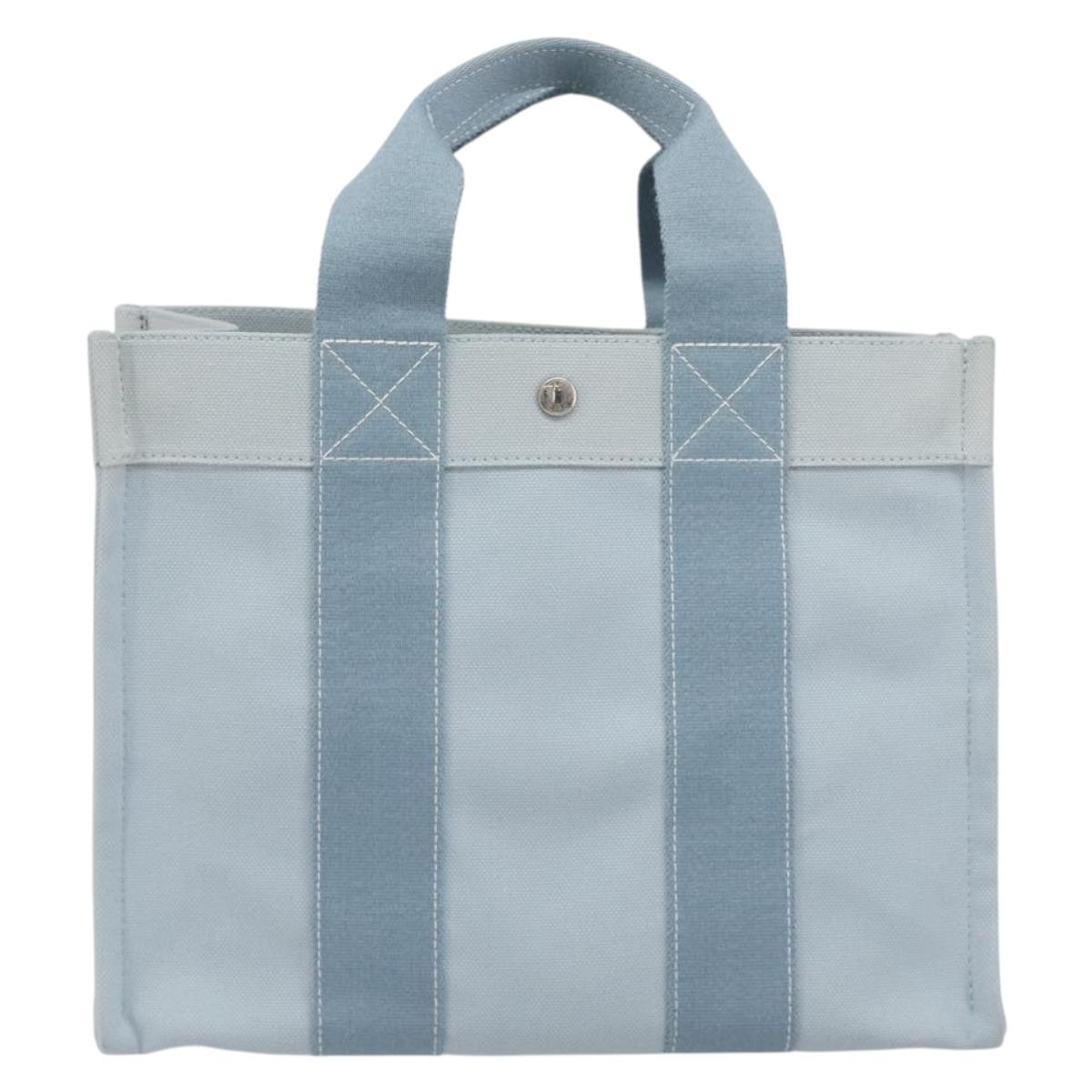 HERMES Bora Bora PM Hand Bag Canvas Light Blue Silver Auth 196916A