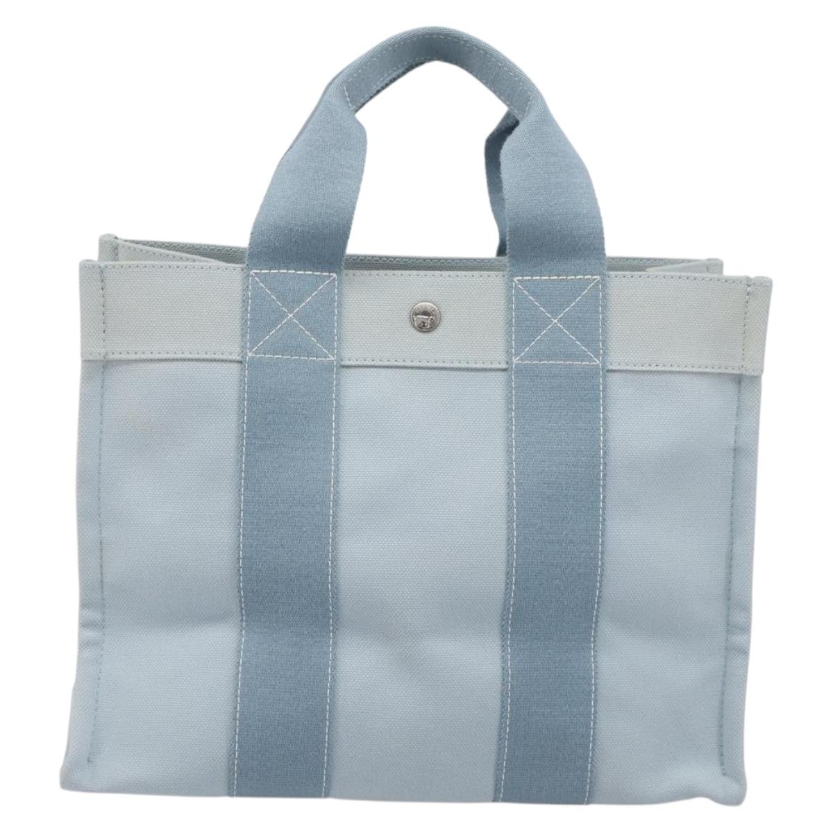 HERMES Bora Bora PM Hand Bag Canvas Light Blue Silver Auth 196916A