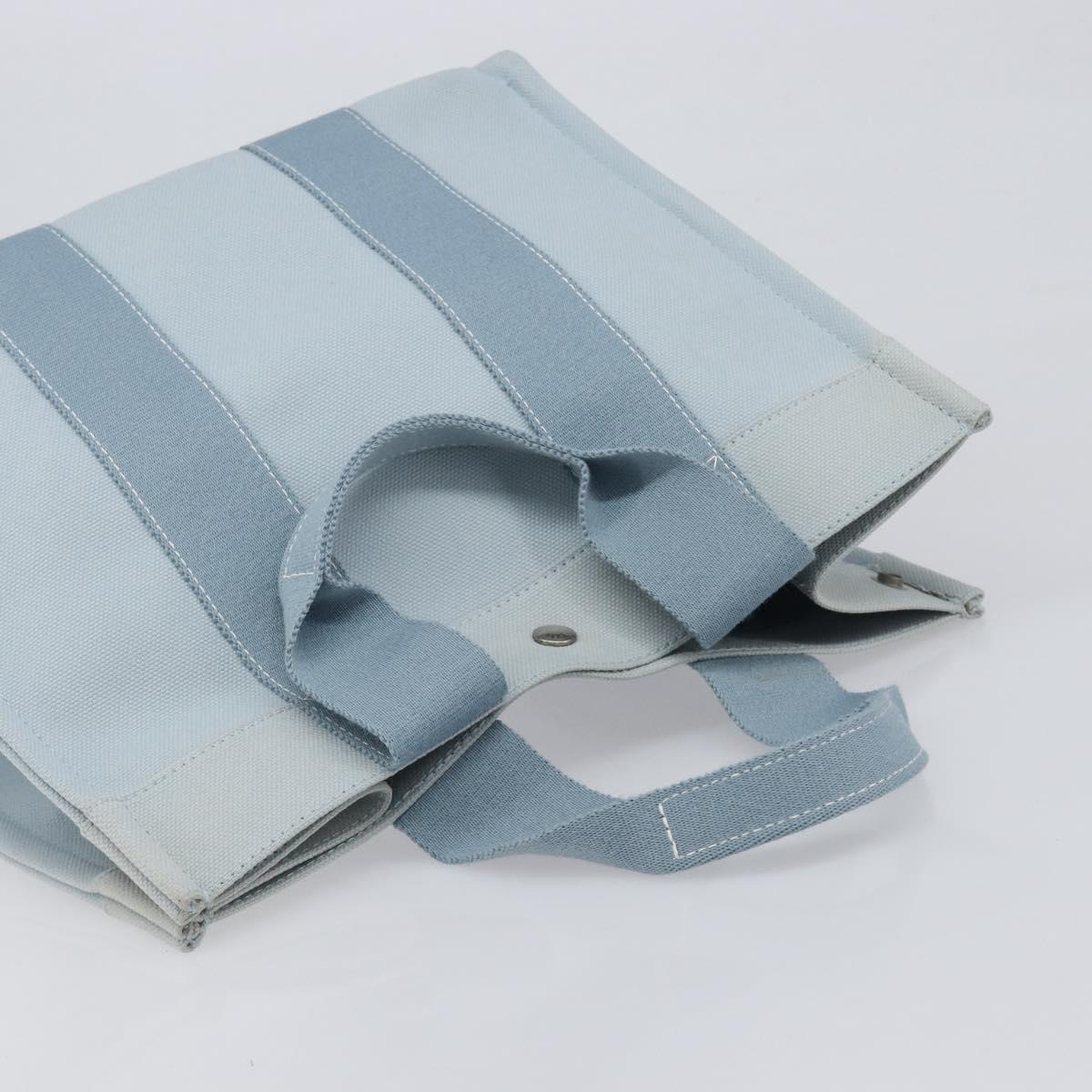 HERMES Bora Bora PM Hand Bag Canvas Light Blue Silver Auth 196916A