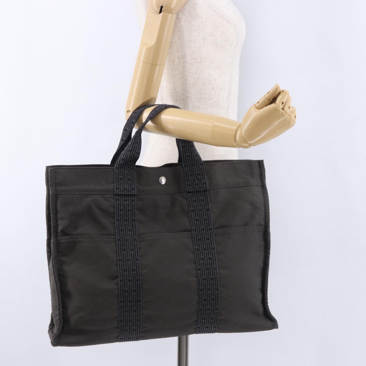 HERMES Her Line MM Hand Bag Canvas Gray Silver Auth 196917
