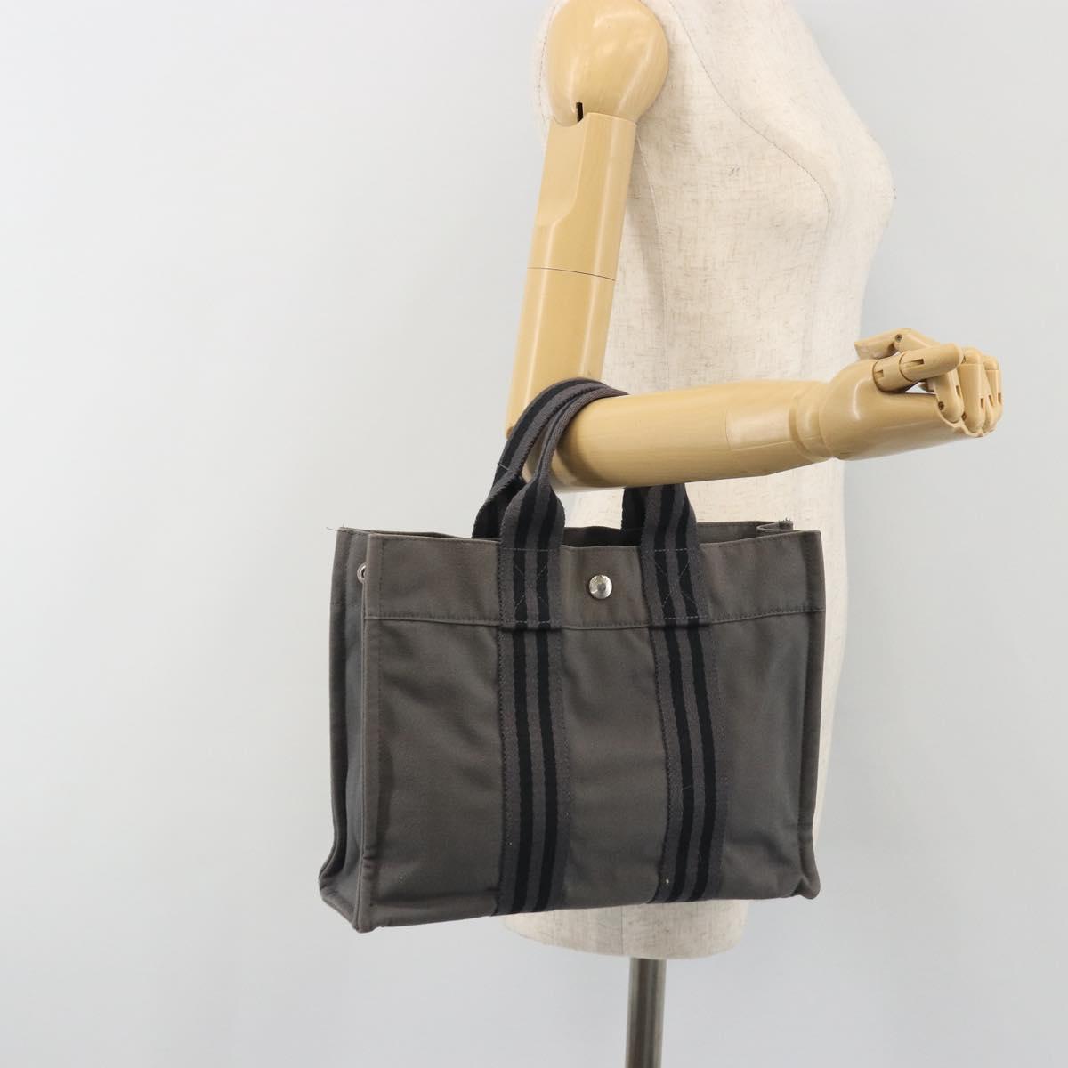 HERMES Fourre Tout PM Hand Bag Canvas Gray Silver Auth 196919A