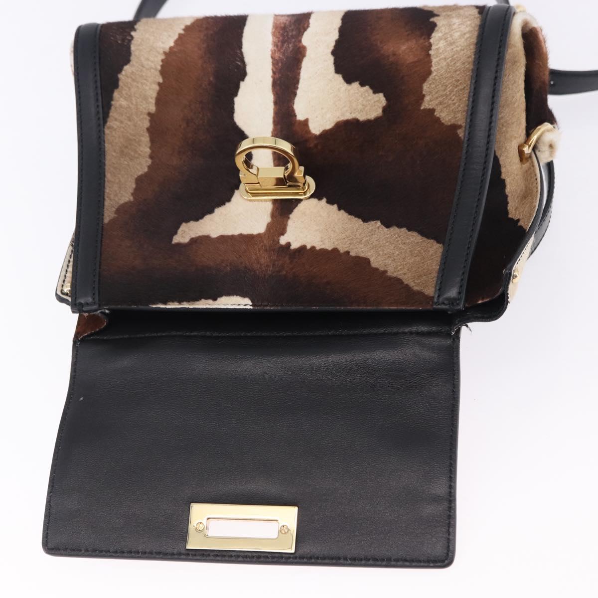 Salvatore Ferragamo Gancini Sofia Bag Harako leather 2way Brown Gold Auth 196922A