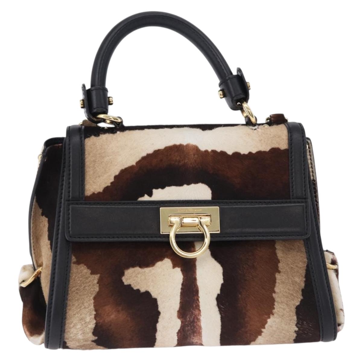 Salvatore Ferragamo Gancini Sofia Bag Harako leather 2way Brown Gold Auth 196922A